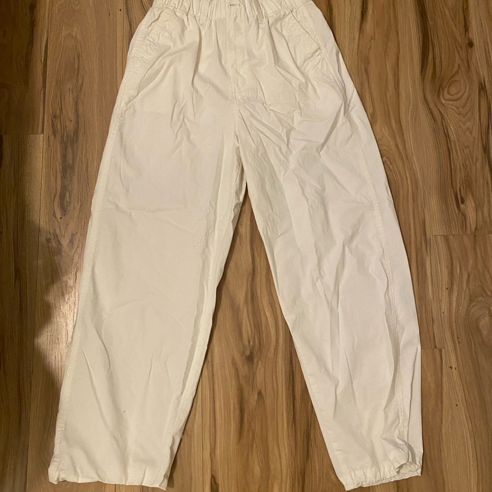 White Elastic Waist Casual Pants